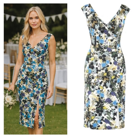 ERDEM Dresses & Skirts - ERDEM Jyoti Midi Dress Floral Jacquard White Blue Green Purple Sz 8 Wedding NWT